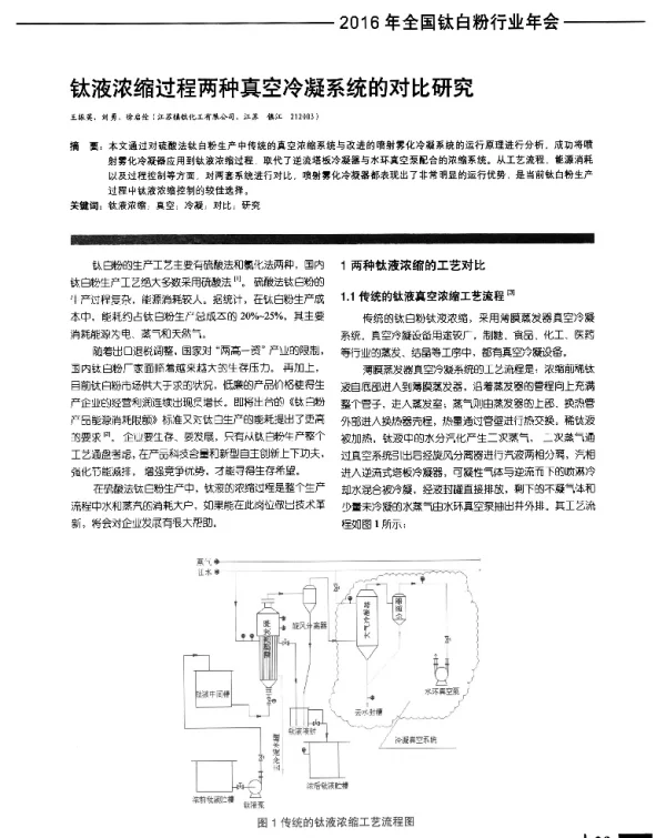 钛液浓缩过程两种真空冷凝系统的对比研究