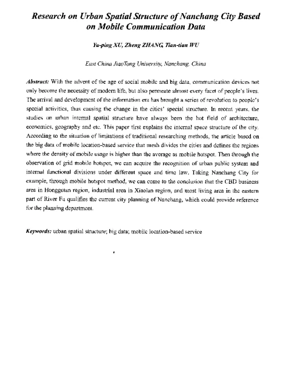 ResearchonUrbanSpatialStructureofNanchangCityBasedonMobileCommunicationData