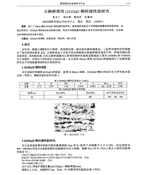 公路桥梁用Q420qD钢焊接性能研究