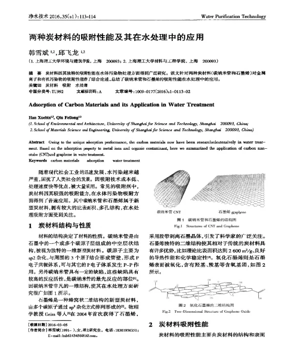两种炭材料的吸附性能及其在水处理中的应用