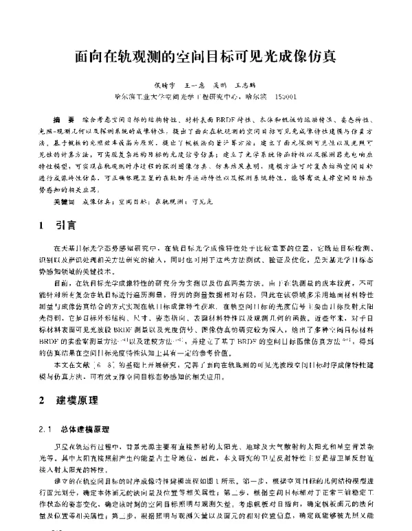 面向在轨观测的空间目标可见光成像仿真