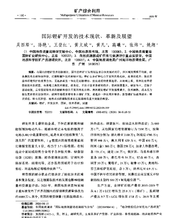 国际锂矿开发的技术现状、革新及展望