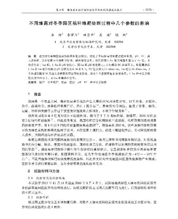 不同堆高对冬季园区秸秆堆肥处理过程中几个参数的影响