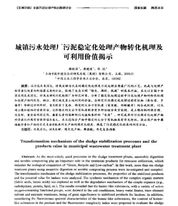 城镇污水处理厂污泥稳定化处理产物转化机理及可利用价值揭示