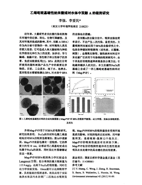 乙烯吡啶基磁性纳米微球对水体中双酚A的吸附研究