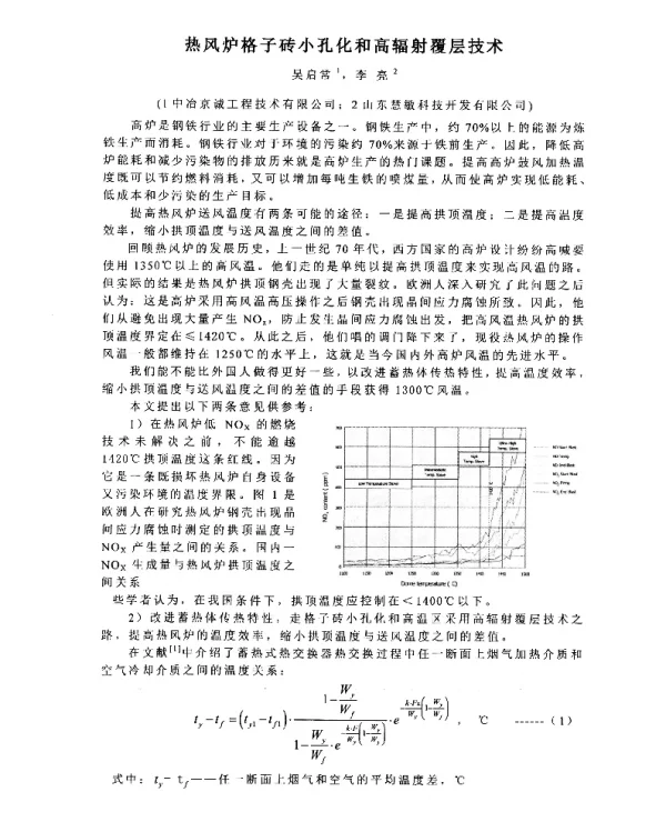 热风炉格子砖小孔化和高辐射覆层技术
