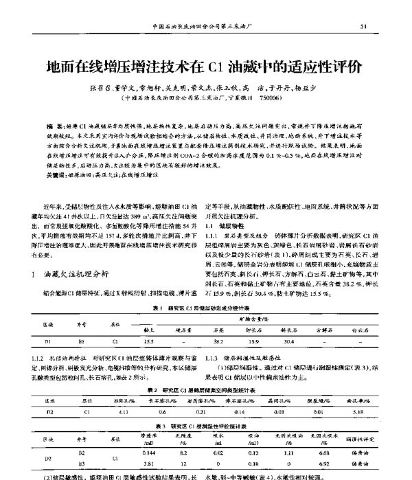 地面在线增压增注技术在C1油藏中的适应性评价