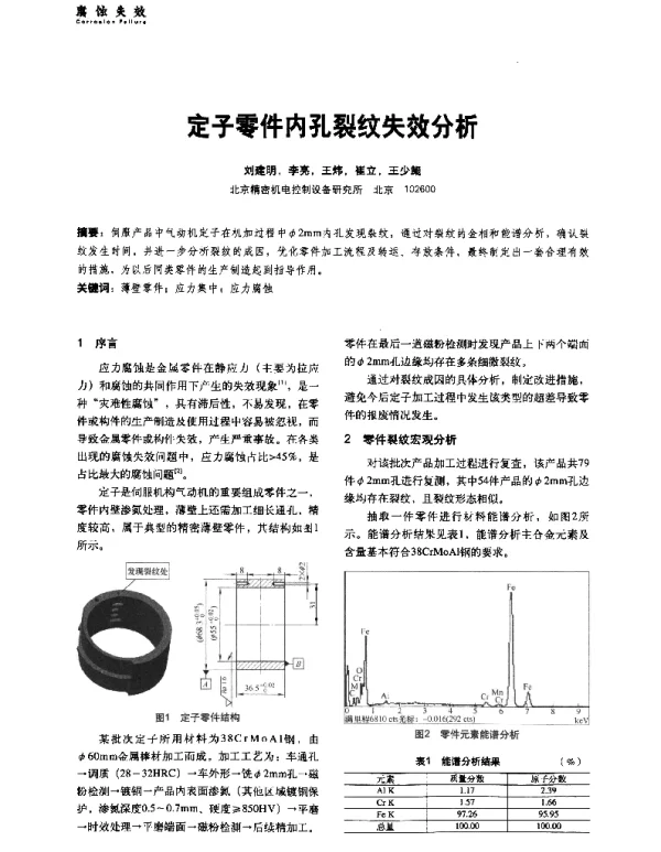定子零件内孔裂纹失效分析