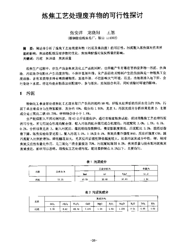 炼焦工艺处理废弃物的可行性探讨