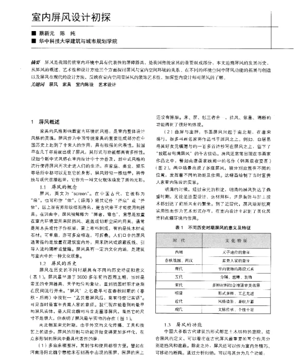 室内屏风设计初探