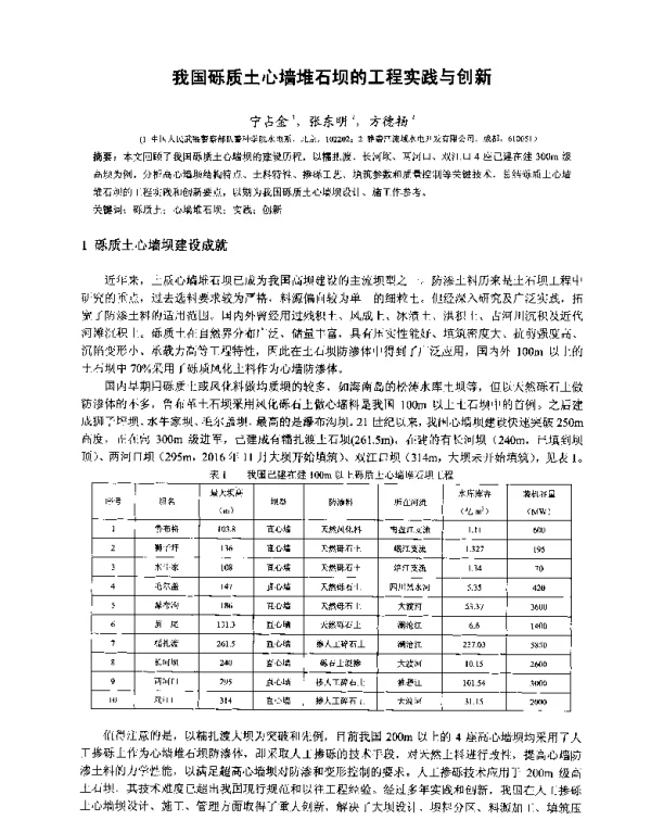 我国砾质土心墙堆石坝的工程实践与创新