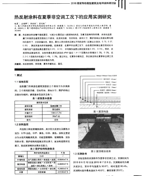 热反射涂料在夏季非空调工况下的应用实测研究