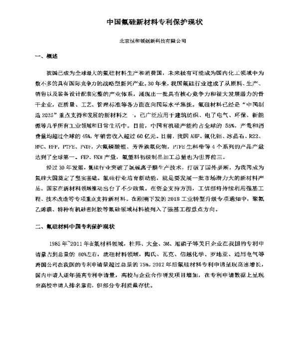 中国氟硅新材料专利保护现状