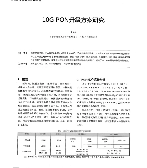 10GPON升级方案研究