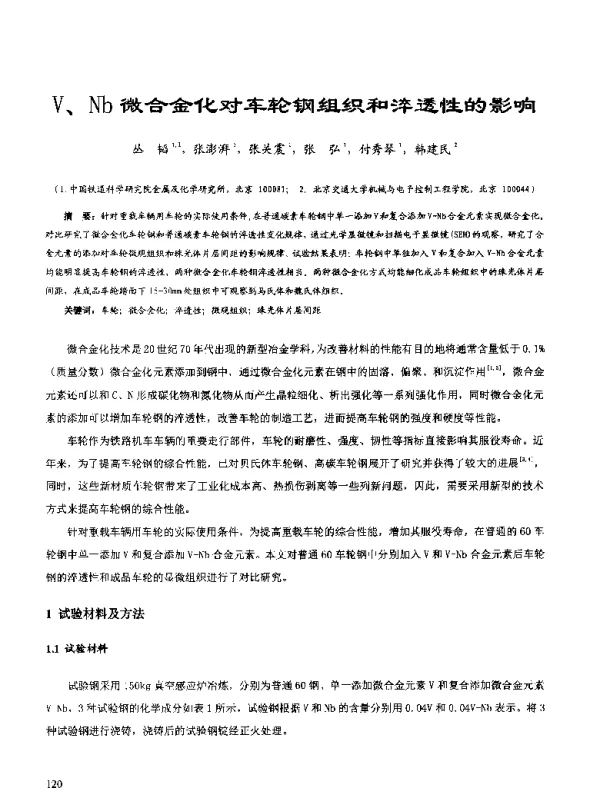 V、Nb微合金化对车轮钢组织和淬透性的影响