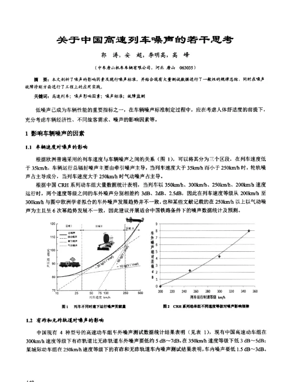 关于中国高速列车噪声的若干思考