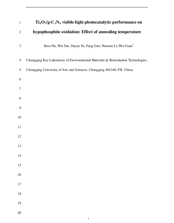 Ti4O7g-C3N4visiblelightphotocatalyticperformanceonhypophosphiteoxidationEffectofannealingtemperature