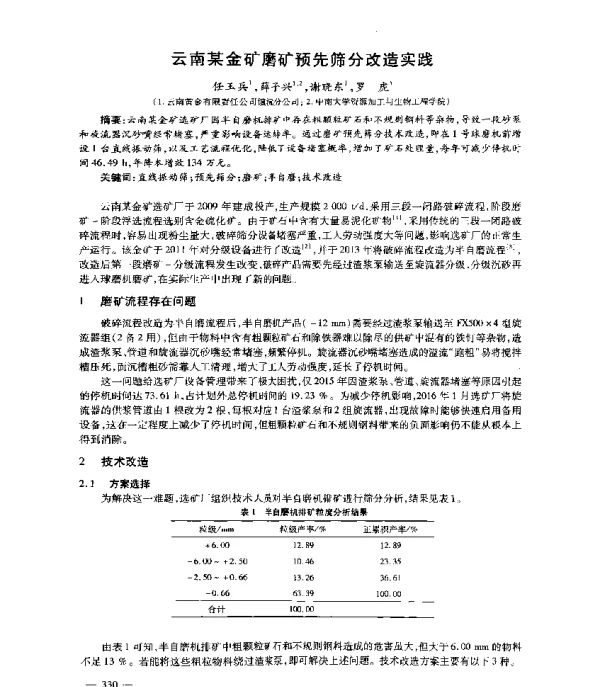 云南某金矿磨矿预先筛分改造实践
