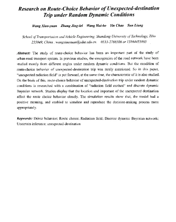 ResearchonRoute-ChoiceBehaviorofUnexpected-destinationTripunderRandomDynamicConditions