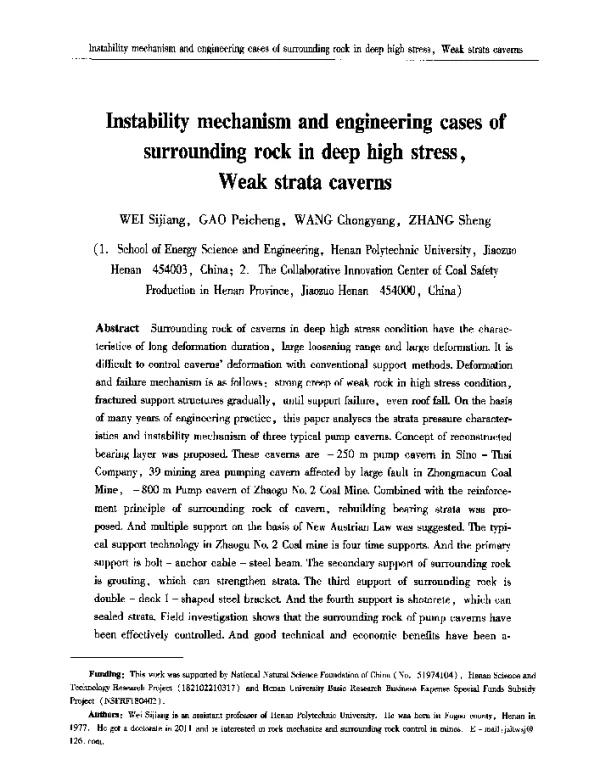 InstabilitymechanismandengineeringcasesofsurroundingrockindeephighstressWeakstratacaverns