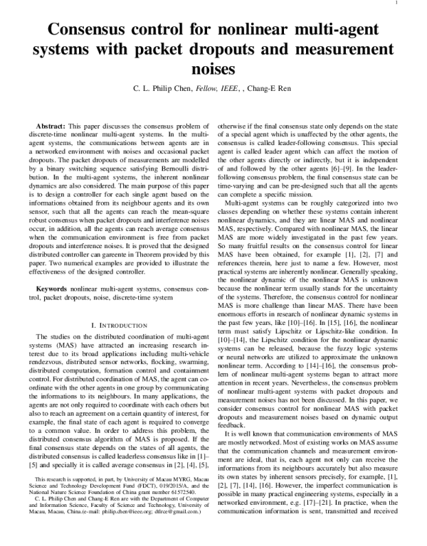 Consensuscontrolfornonlinearmulti-agentsystemswithpacketdropoutsandmeasurementnoises