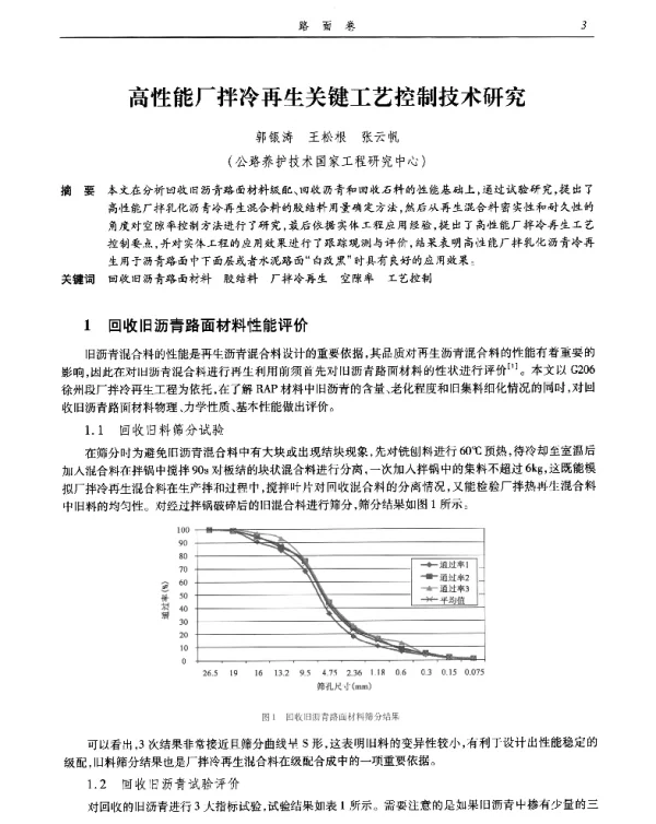 高性能厂拌冷再生关键工艺控制技术研究