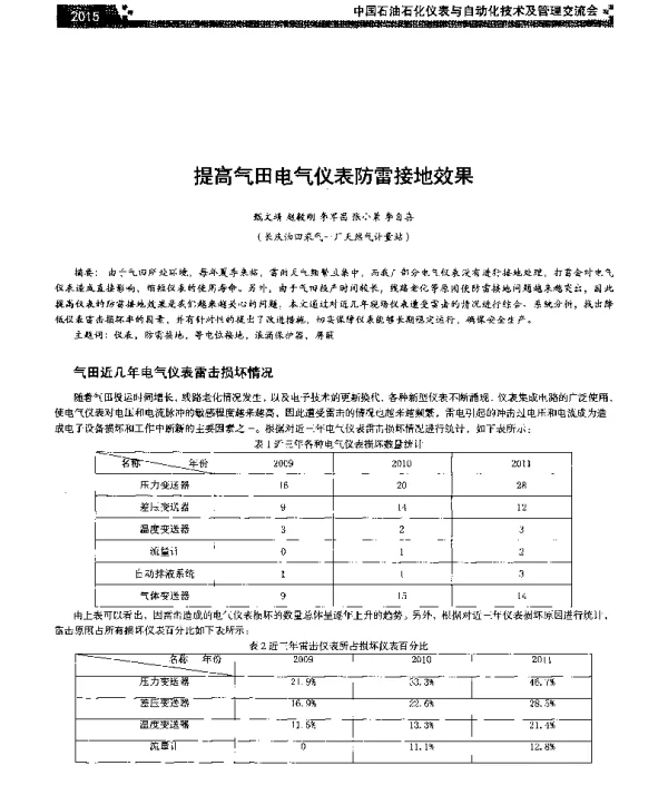 提高气田电气仪表防雷接地效果