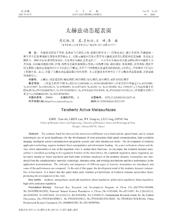 太赫兹动态超表面