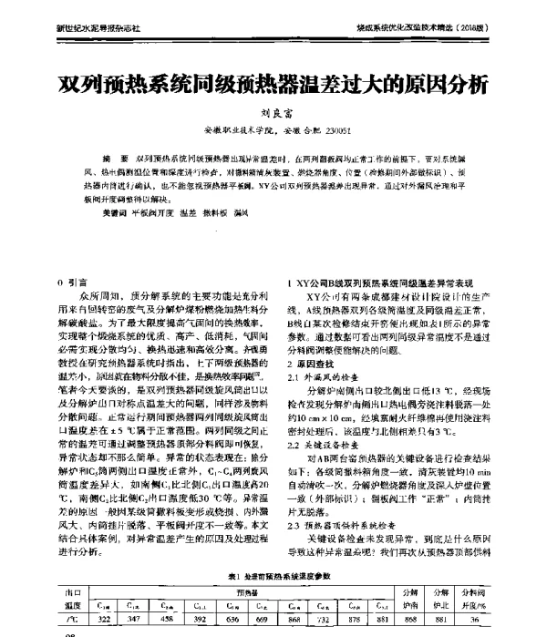 双列预热系统同级预热器温差过大的原因分析