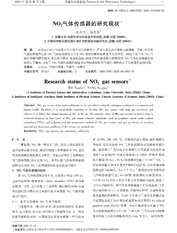 NO2气体传感器的研究现状