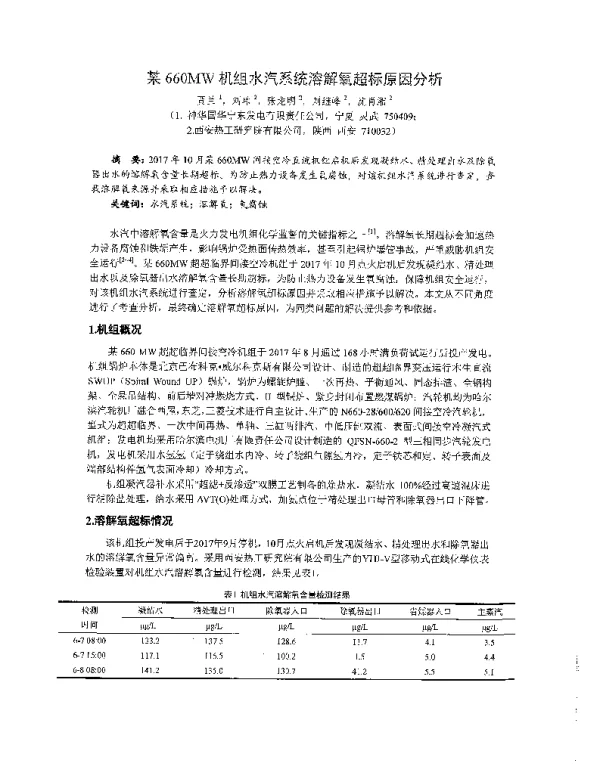 某660MW机组水汽系统溶解氧超标原因分析