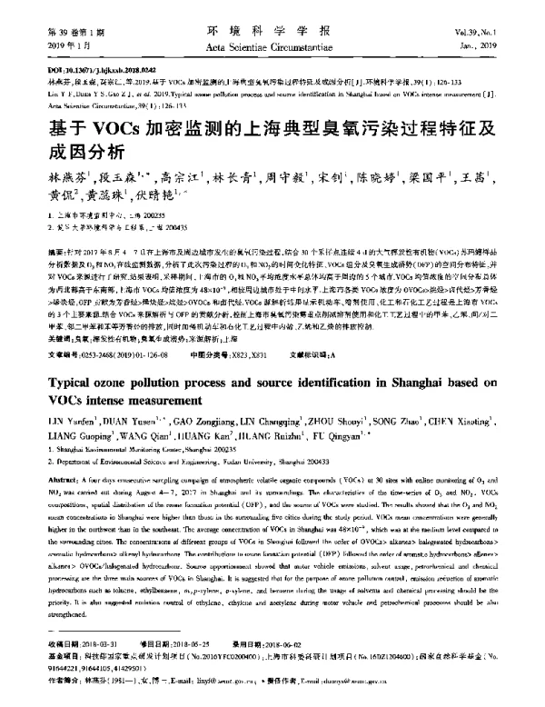 基于VOCs加密监测的上海典型臭氧污染过程特征及成因分析
