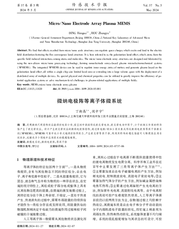 微纳电极阵等离子体微系统