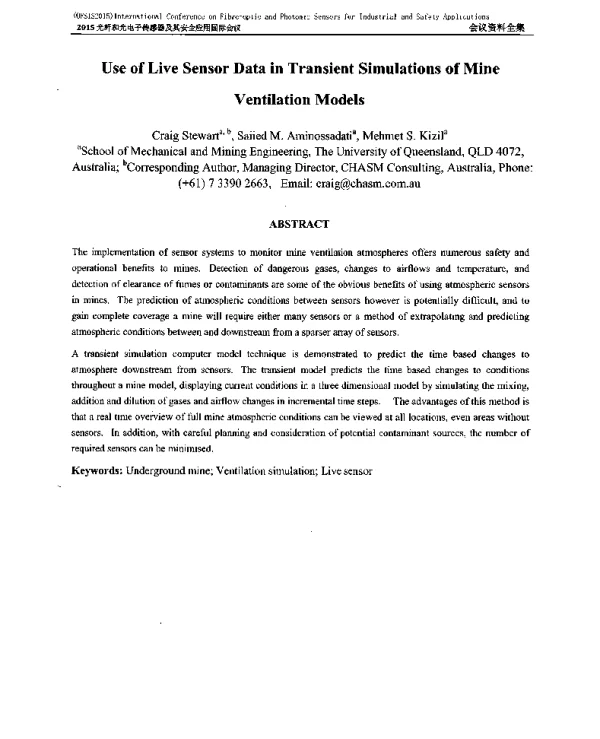 UseofLiveSensorDatainTransientSimulationsofMineVentilationModels