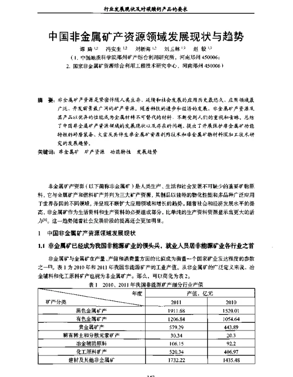 中国非金属矿产资源领域发展现状与趋势
