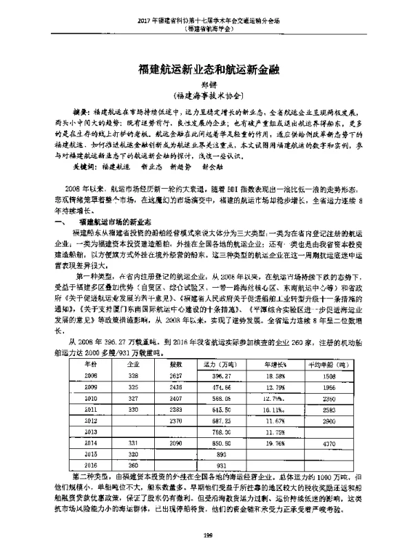 福建航运新业态和航运新金融