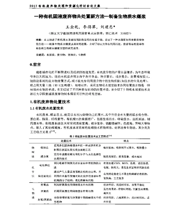 一种有机固液废弃物共处置新方法制备生物质水煤浆