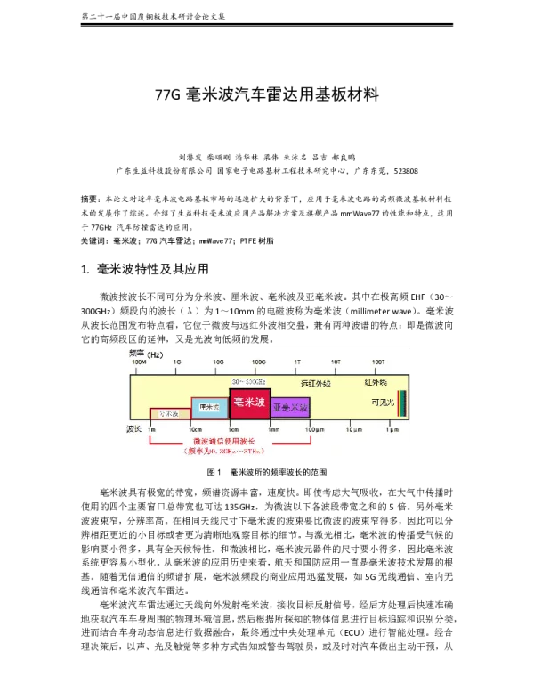 77G毫米波汽车雷达用基板材料