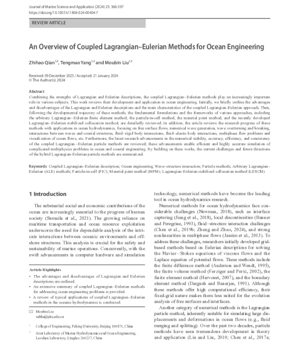 An Overview of Coupled Lagrangian-Eulerian Methods for Ocean Engineering