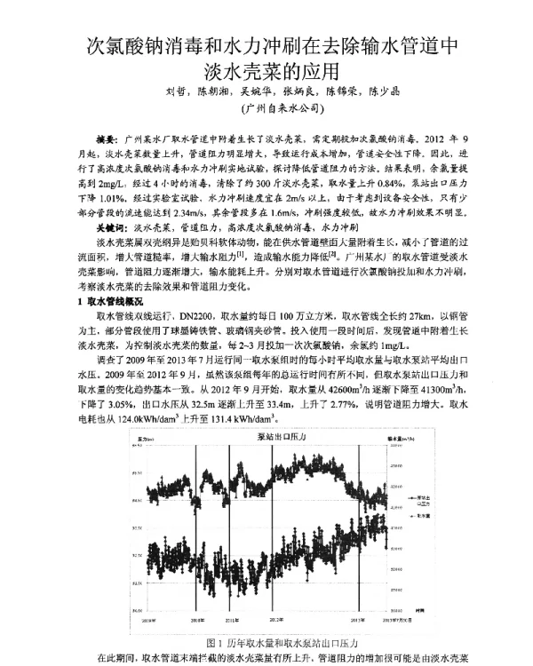 次氯酸钠消毒和水力冲刷在去除输水管道中淡水壳菜的应用
