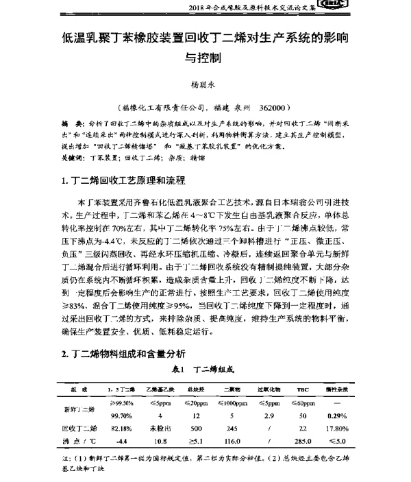 低温乳聚丁苯橡胶装置回收丁二烯对生产系统的影响与控制