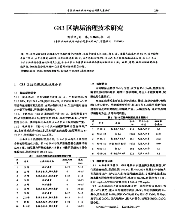 G83区结垢治理技术研究