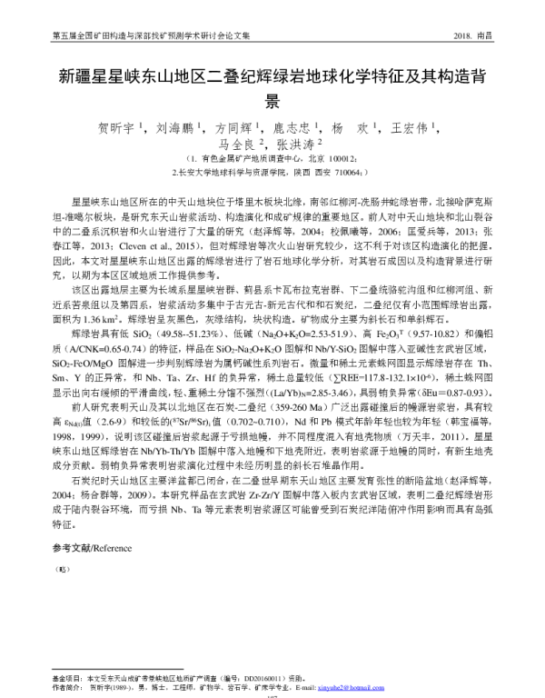新疆星星峡东山地区二叠纪辉绿岩地球化学特征及其构造背景