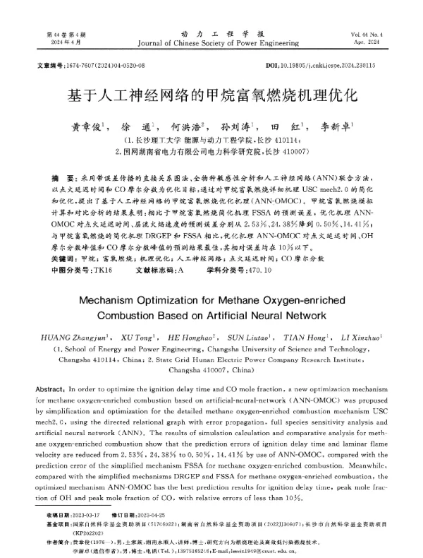 基于人工神经网络的甲烷富氧燃烧机理优化