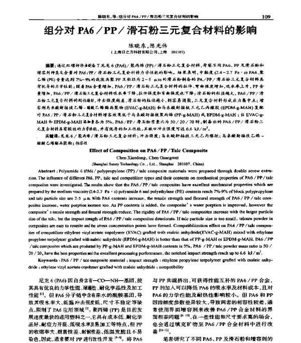 组分对PA6PP滑石粉三元复合材料的影响