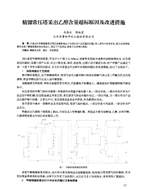 精馏常压塔采出乙醇含量超标原因及改进措施