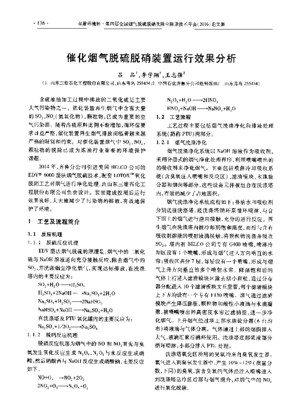 催化烟气脱硫脱硝装置运行效果分析