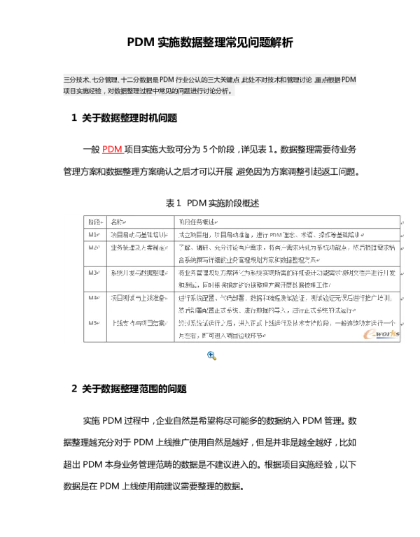PDM实施数据整理常见问题解析