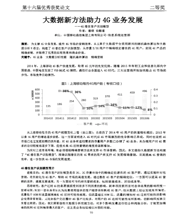 大数据新方法助力4G业务发展--4G潜在客户识别模型