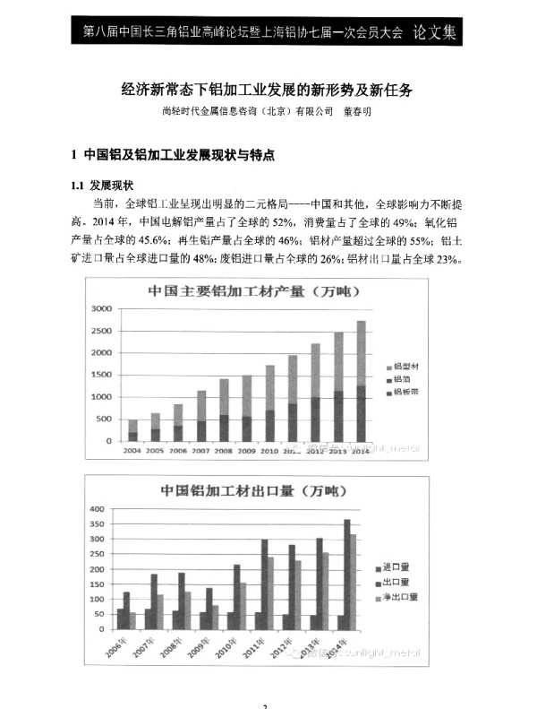 经济新常态下铝加工业发展的新形势及新任务